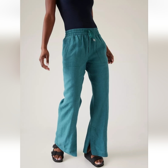 Athleta Retreat Linen Wide Leg Pant Teal Blue/ Green Women's Plus Size 14 - Picture 1 of 9